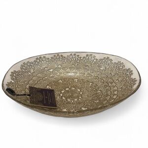Artistic Accents Turkish Gold Lace Hand Decorated Glass Oval Serving Bowl